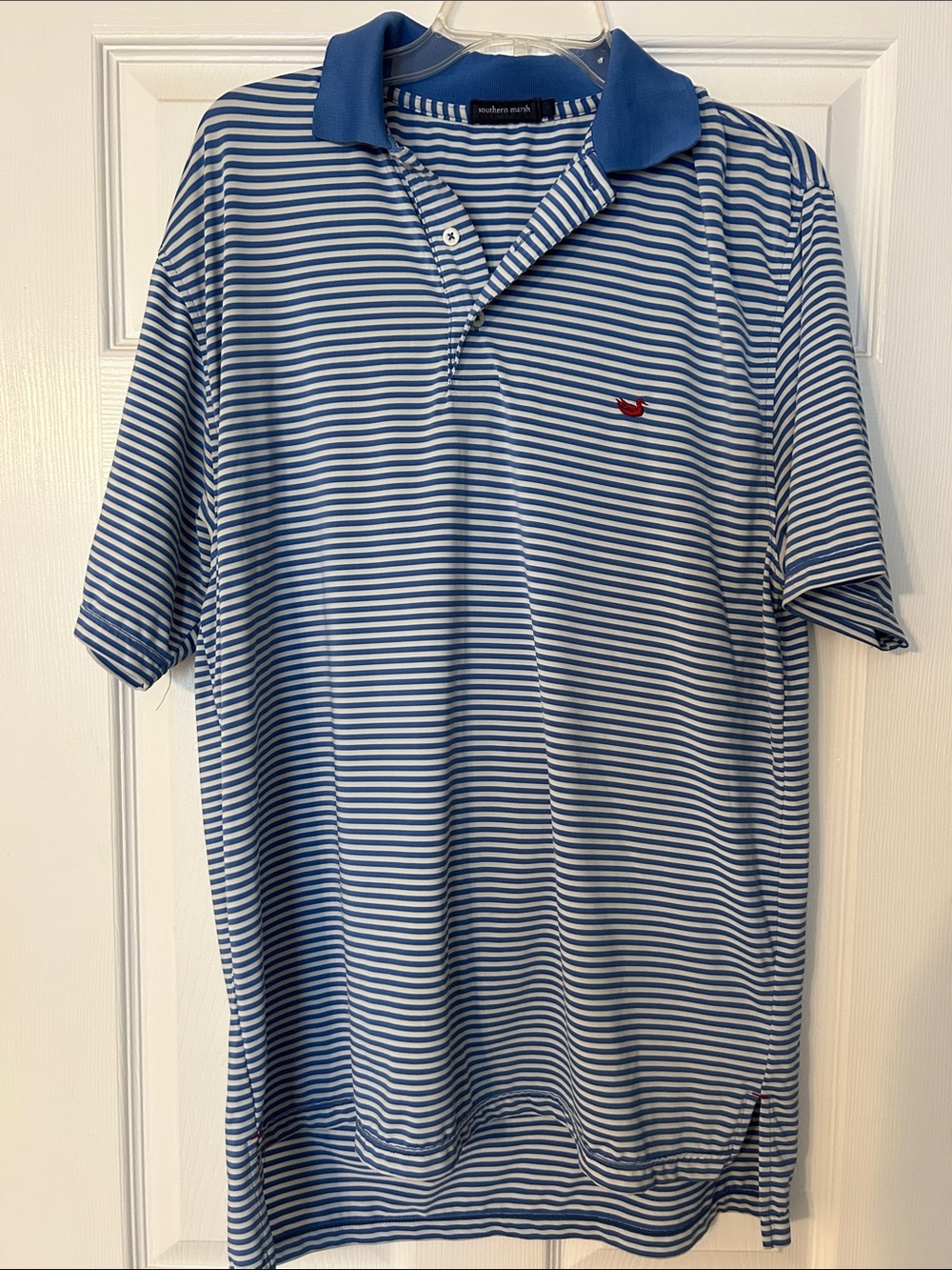 Southern Marsh Blue & White Stripe Polo with Blue Collar